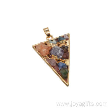 Crystal Point Pendant Triangle Gold & Colourful Chip Necklace